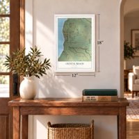Crystal Beach, New York map, 12 x 18 inch print in a white frame in an entryway