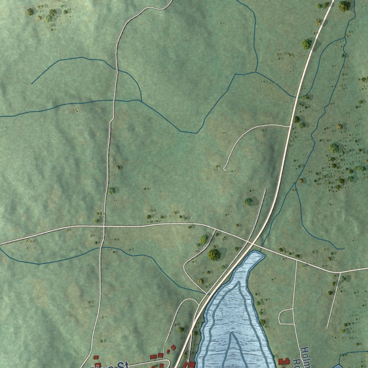 Second close-up of the map of Crystal Lake, Connecticut print showing more streets and buildings