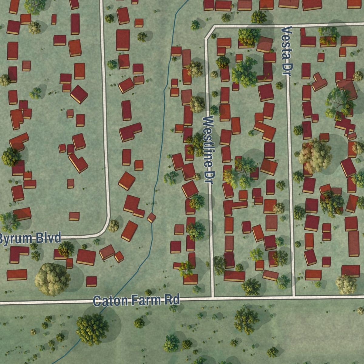 Second close-up of the map of Crystal Lawns, Illinois print showing more streets and buildings