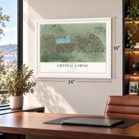 Crystal Lawns, Illinois map, 18 x 24 inch print in a white frame in a home office