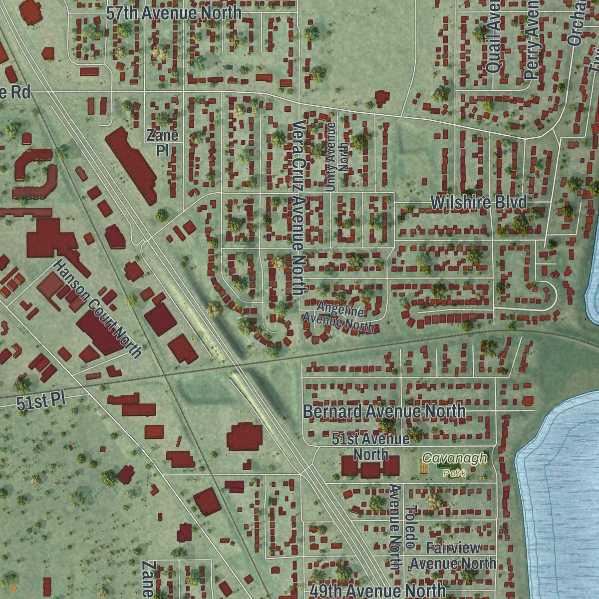 Second close-up of the map of Crystal, Minnesota print showing more streets and buildings
