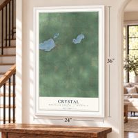 Crystal, Montcalm County, Michigan map, 24 x 36 inch print in a white frame by a staircase