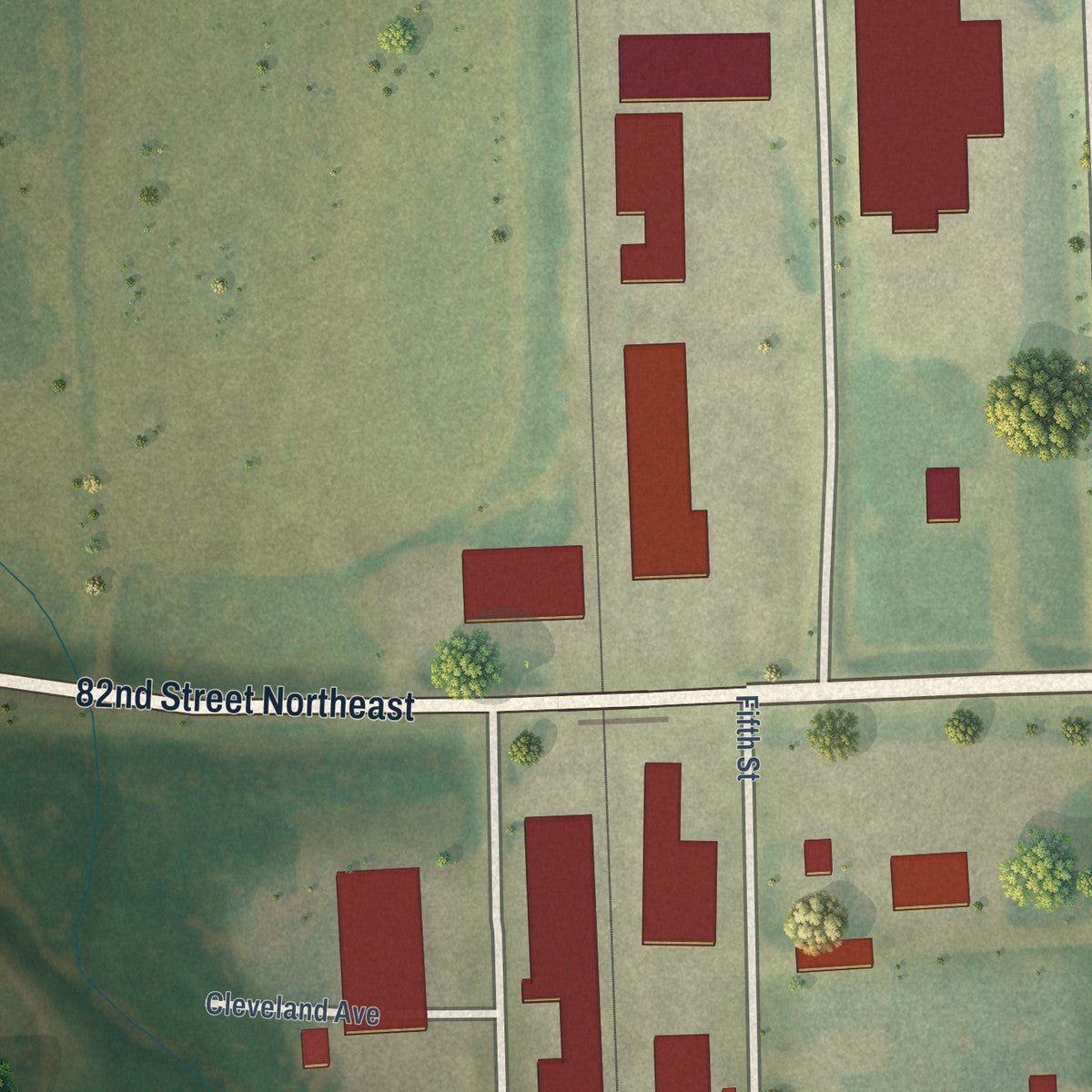 Second close-up of the map of Crystal, North Dakota print showing more streets and buildings