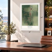 Crystal, North Dakota map, 18 x 24 inch print in a white frame in a home office