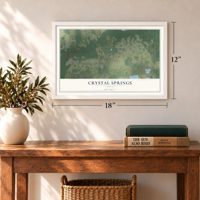 Crystal Springs, Florida map, 12 x 18 inch print in a white frame in an entryway