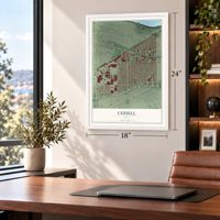 Cudell, Ohio map, 18 x 24 inch print in a white frame in a home office