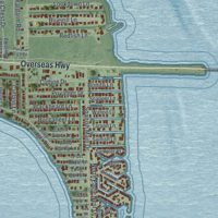 Second close-up of the map of Cudjoe Key, Florida print showing more streets and buildings