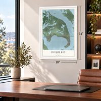 Cudjoe Key, Florida map, 18 x 24 inch print in a white frame in a home office