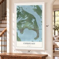 Cudjoe Key, Florida map, 24 x 36 inch print in a white frame by a staircase