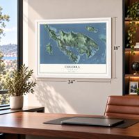 Culebra, Puerto Rico map, 18 x 24 inch print in a white frame in a home office