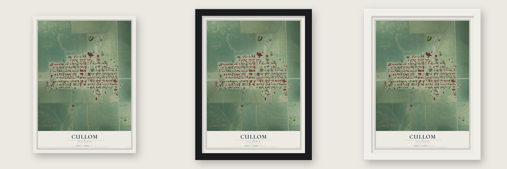 Cullom, Illinois map unframed, in a black wood frame and in a white wood frame