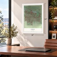 Cully, Oregon map, 18 x 24 inch print in a white frame in a home office