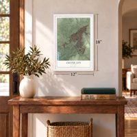 Culver City, California map, 12 x 18 inch print in a white frame in an entryway