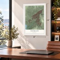 Culver City, California map, 18 x 24 inch print in a white frame in a home office