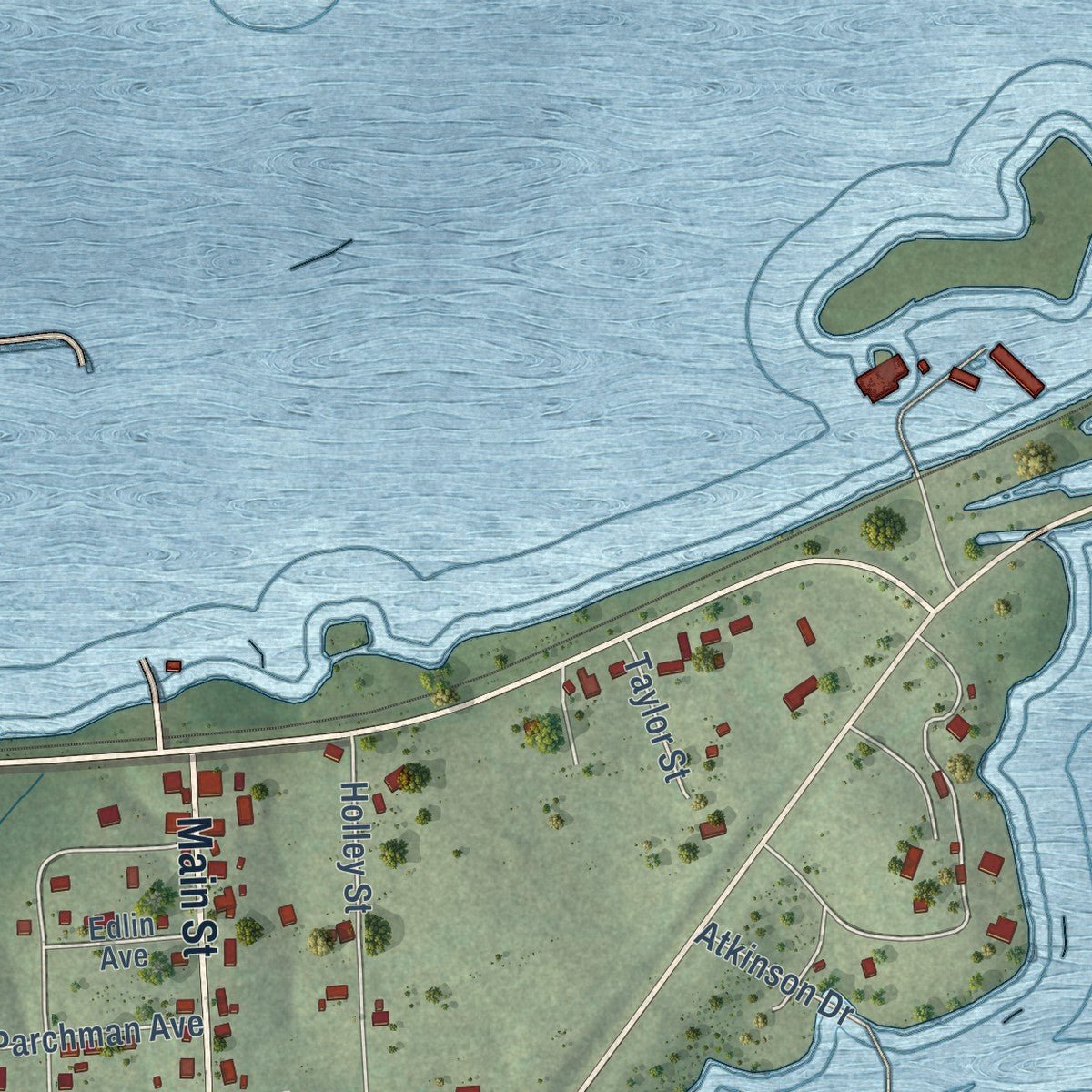 Second close-up of the map of Cumberland City, Tennessee print showing more streets and buildings