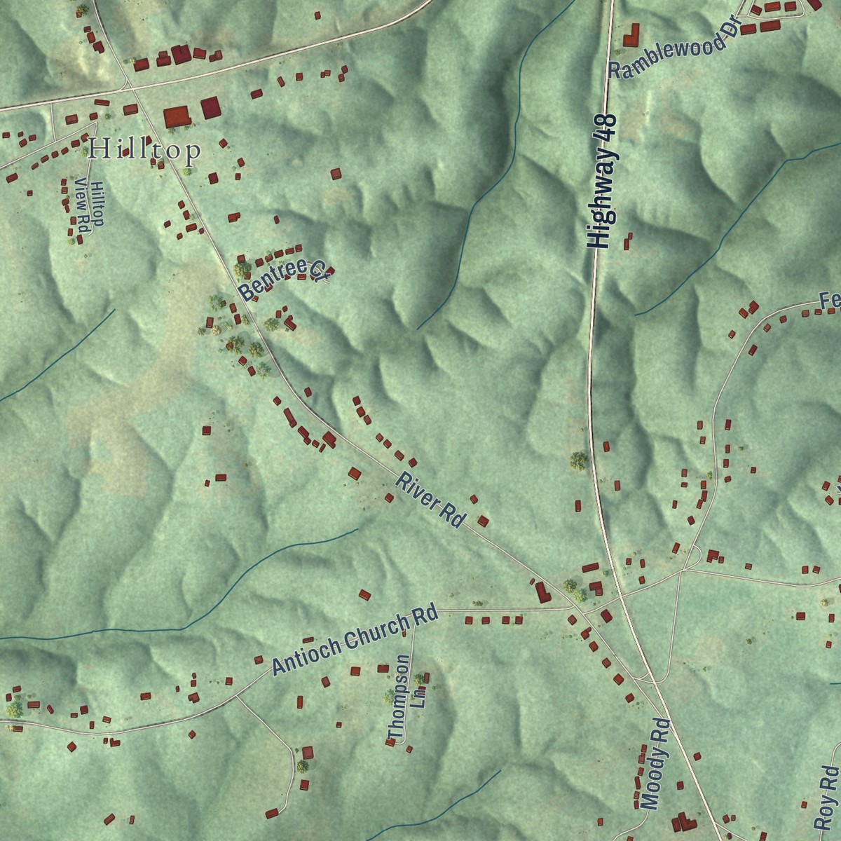 Second close-up of the map of Cumberland Heights, Tennessee print showing more streets and buildings