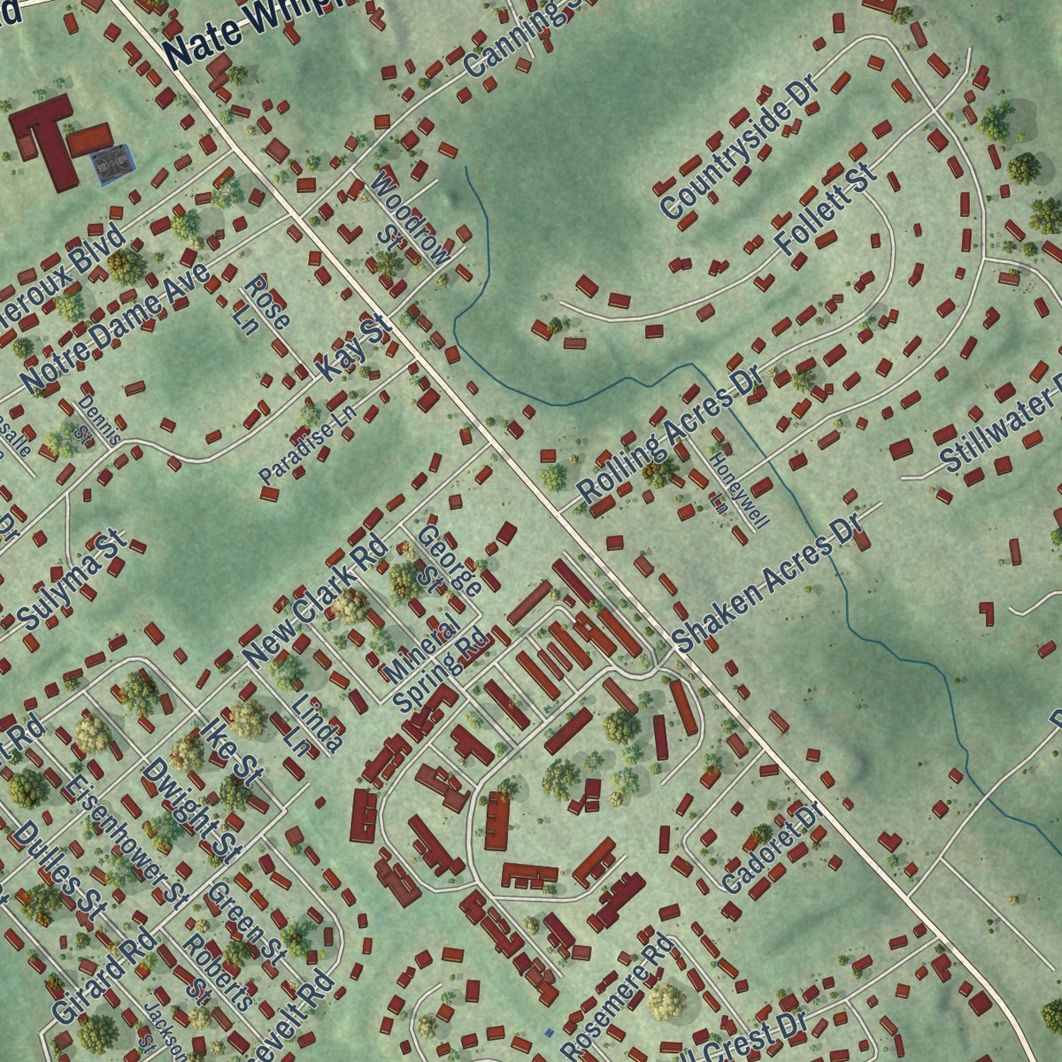Second close-up of the map of Cumberland Hill, Rhode Island print showing more streets and buildings