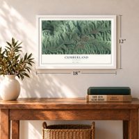 Cumberland, Kentucky map, 12 x 18 inch print in a white frame in an entryway