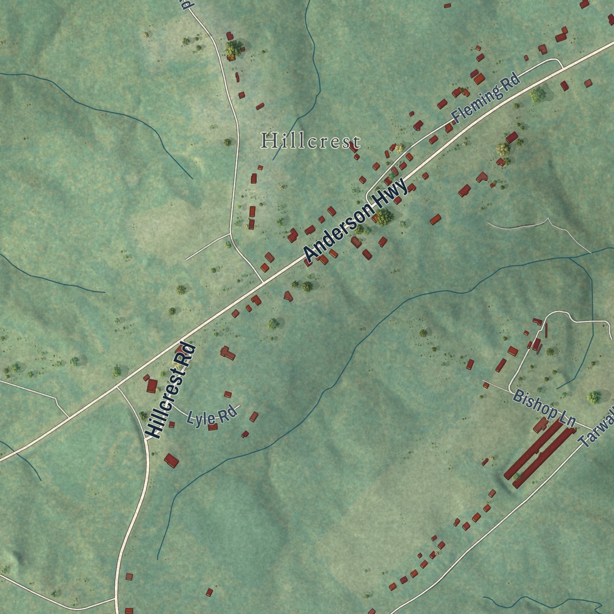 Second close-up of the map of Cumberland, Virginia print showing more streets and buildings