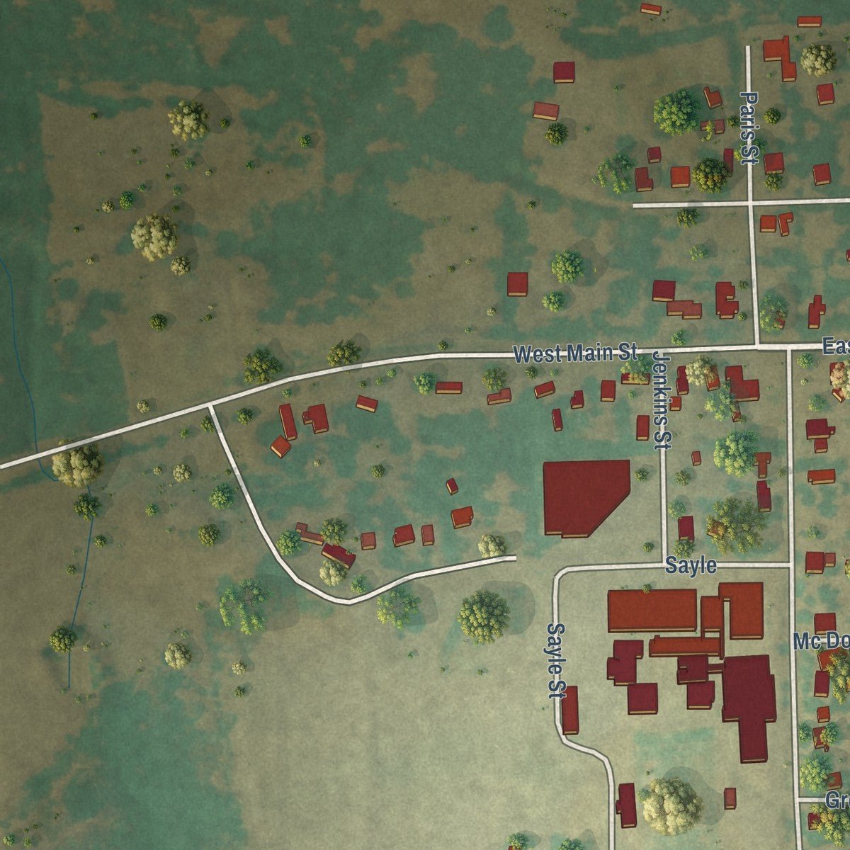 Second close-up of the map of Cumby, Texas print showing more streets and buildings