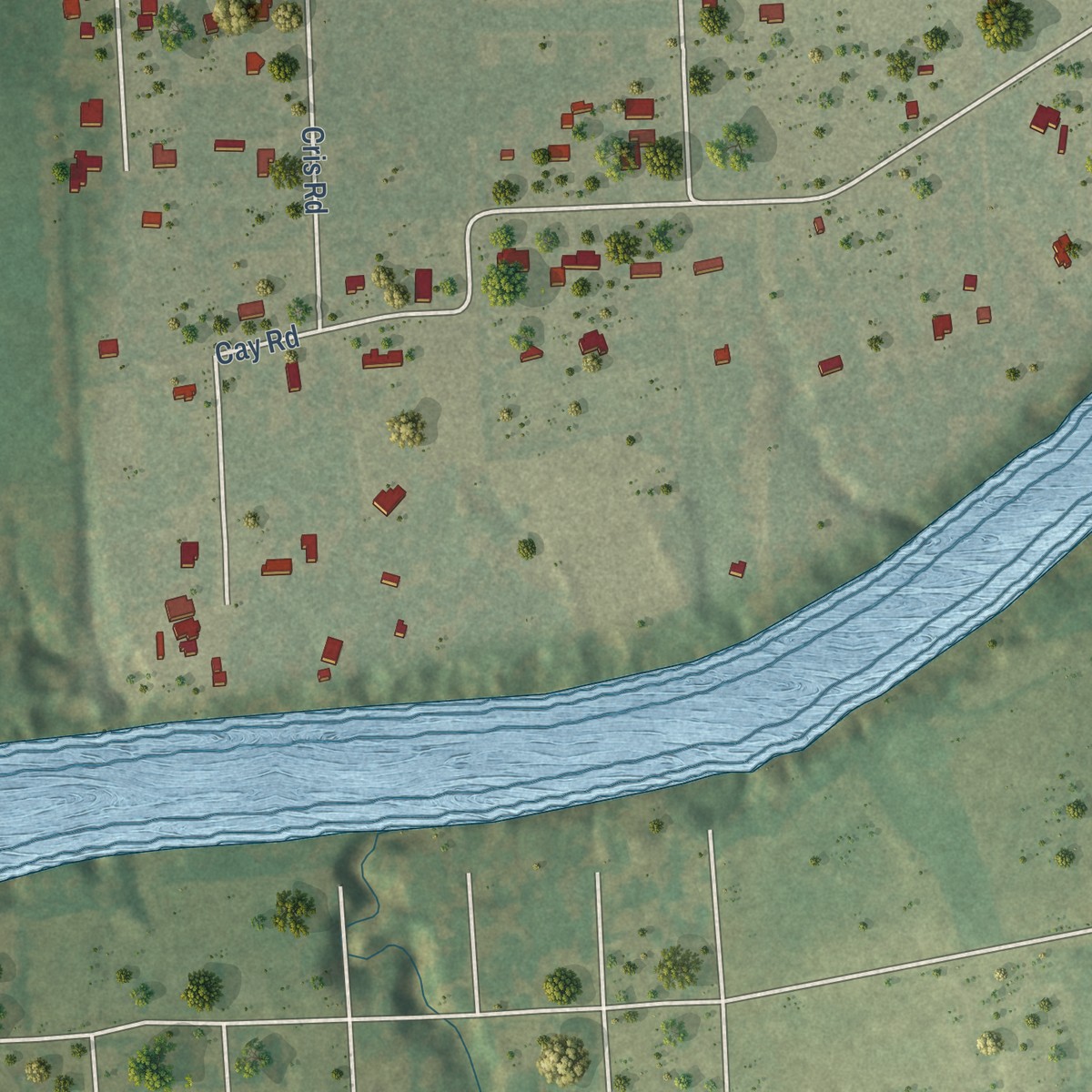 Second close-up of the map of Cumings, Texas print showing more streets and buildings