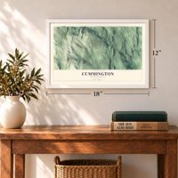 Cummington, Massachusetts map, 12 x 18 inch print in a white frame in an entryway