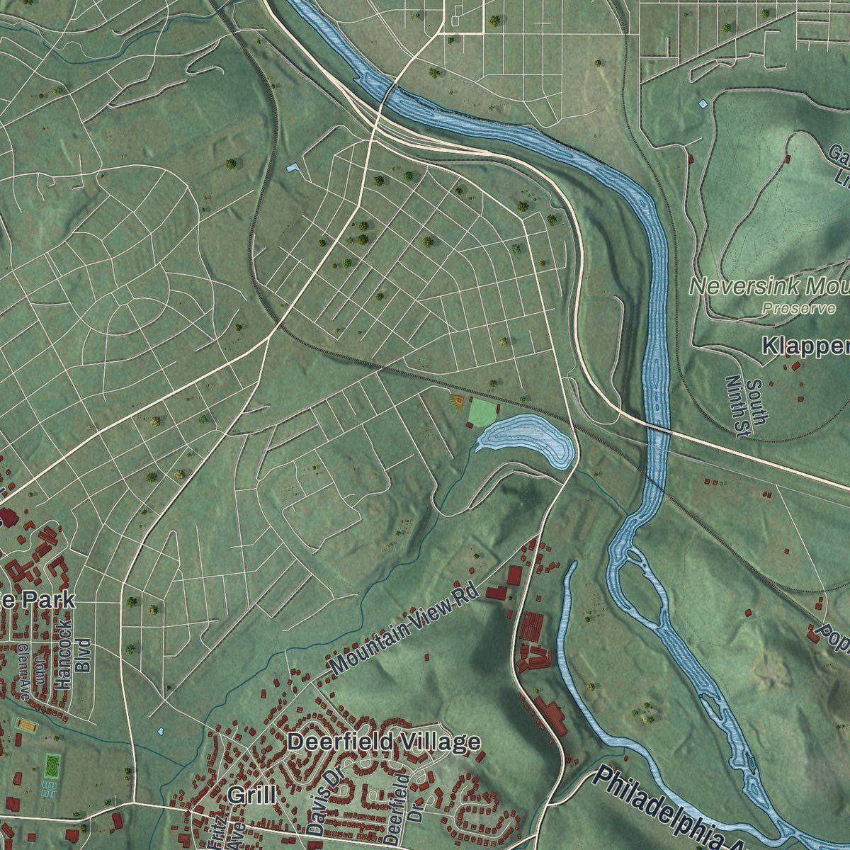 Second close-up of the map of Cumru, Pennsylvania print showing more streets and buildings