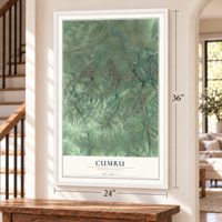Cumru, Pennsylvania map, 24 x 36 inch print in a white frame by a staircase