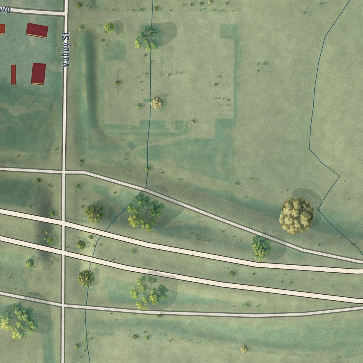 Second close-up of the map of Cunningham, Kansas print showing more streets and buildings
