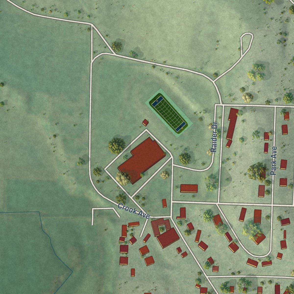 Second close-up of the map of Curtis, Nebraska print showing more streets and buildings