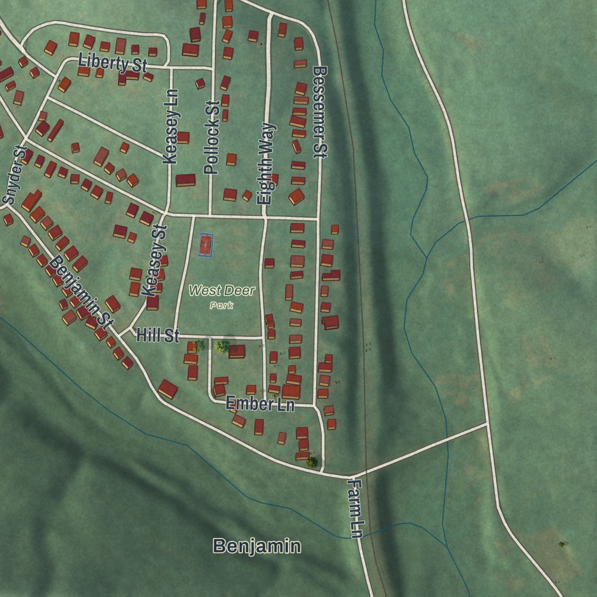 Second close-up of the map of Curtisville, Pennsylvania print showing more streets and buildings