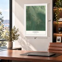 Cushing, Nebraska map, 18 x 24 inch print in a white frame in a home office