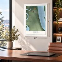 Cusick, Washington map, 18 x 24 inch print in a white frame in a home office