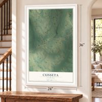 Cusseta, Alabama map, 24 x 36 inch print in a white frame by a staircase
