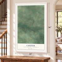 Custer, Mason County, Michigan map, 24 x 36 inch print in a white frame by a staircase