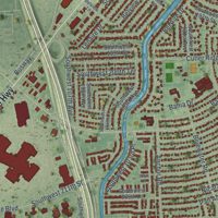 Second close-up of the map of Cutler Bay, Florida print showing more streets and buildings