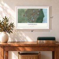 Cutler Bay, Florida map, 12 x 18 inch print in a white frame in an entryway