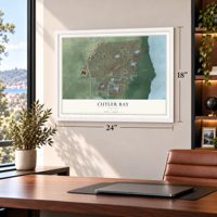 Cutler Bay, Florida map, 18 x 24 inch print in a white frame in a home office