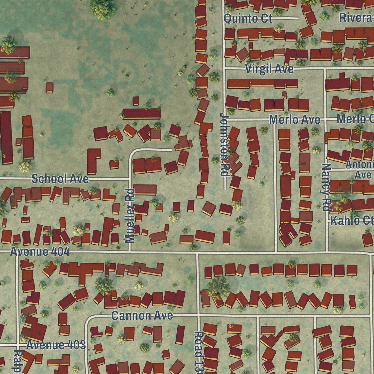 Second close-up of the map of Cutler, California print showing more streets and buildings
