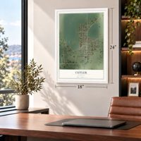 Cutler, Illinois map, 18 x 24 inch print in a white frame in a home office