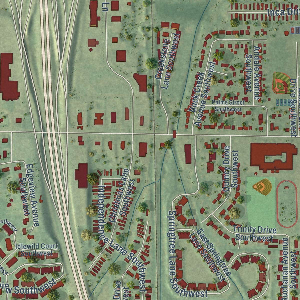 Second close-up of the map of Cutlerville, Michigan print showing more streets and buildings