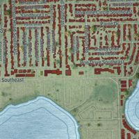 Second close-up of the map of Cypress Gardens, Florida print showing more streets and buildings