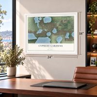 Cypress Gardens, Florida map, 18 x 24 inch print in a white frame in a home office