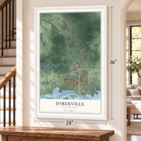 D'Iberville, Mississippi map, 24 x 36 inch print in a white frame by a staircase