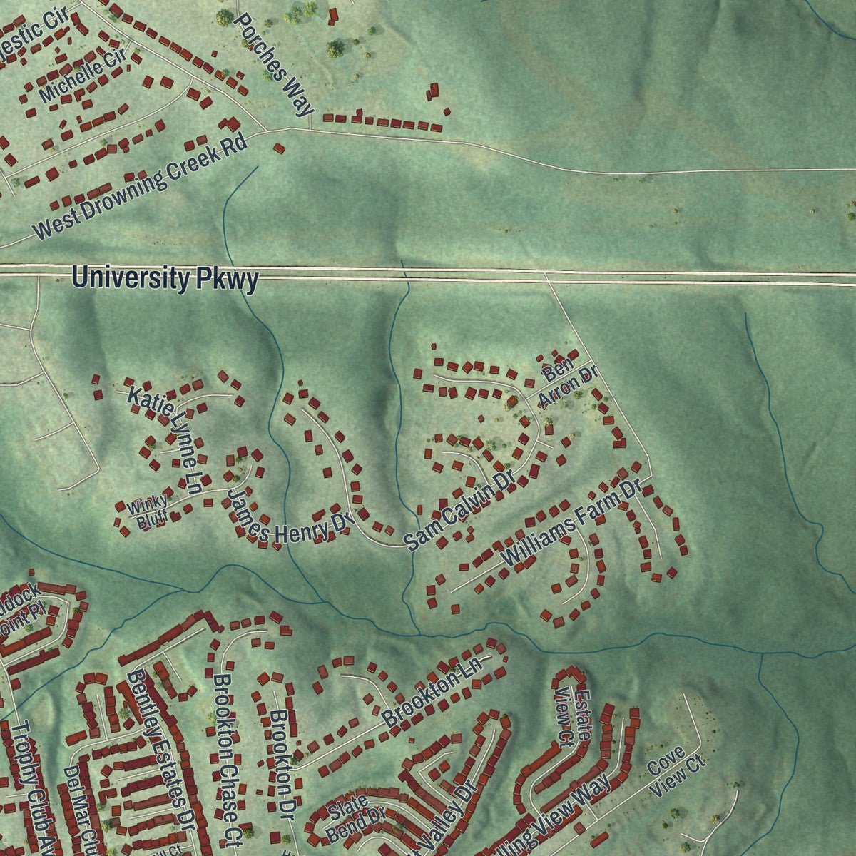 Second close-up of the map of Dacula, Georgia print showing more streets and buildings