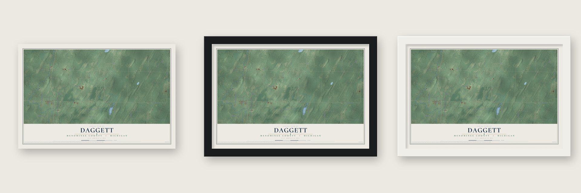Daggett, Menominee County, Michigan map unframed, in a black wood frame and in a white wood frame