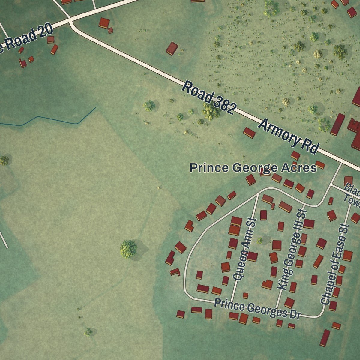Second close-up of the map of Dagsboro, Delaware print showing more streets and buildings