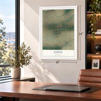 Dahlen, North Dakota map, 18 x 24 inch print in a white frame in a home office