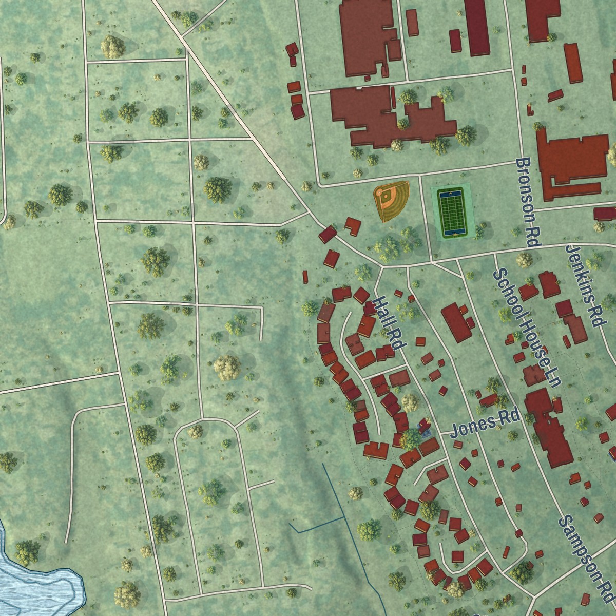 Second close-up of the map of Dahlgren Center, Virginia print showing more streets and buildings