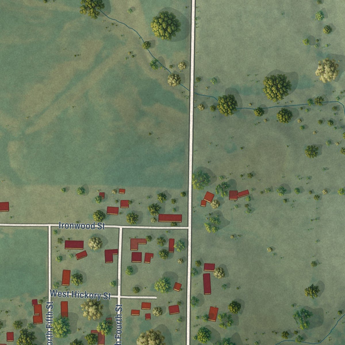 Second close-up of the map of Dahlgren, Illinois print showing more streets and buildings